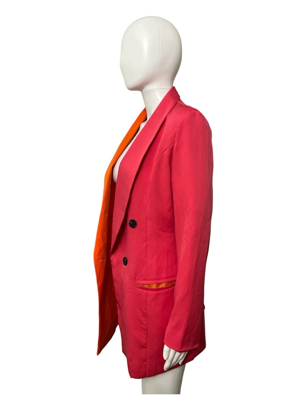 Two-Tone Orange and Pink Double-Breasted Women's Blazer - Picture 2 of 5